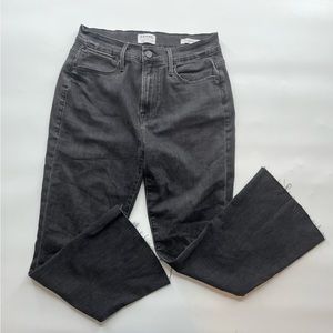 FRAME Womens 27 Jeans Black Le High Flare Roxy Raw Hem Whiskered Stretch Denim